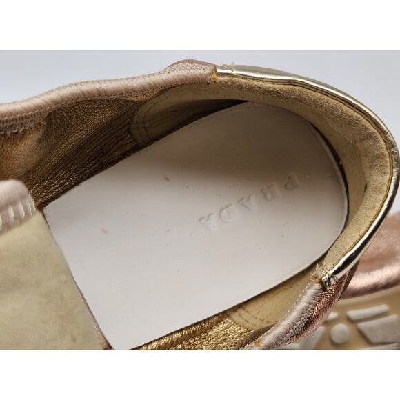 Prada Pink/Pewter Metallic Leather Elastic Loafer Flat Size 37.5 US 7 - Picture 13 of 15